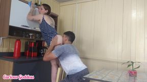 Husband Couldn't Say No to Seeing His Wife Cleaning the House in a Dress Without Panties, Fucking Her Pussy Cumshot Part 4