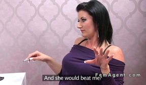 Young fit guy fucks busty female agent in casting