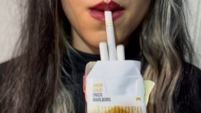 Extreme close ups smoking Marlboro gold