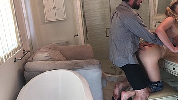 Stepfather fucks her in the bathroom before college