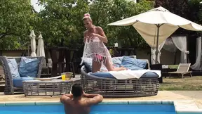 Sexy senior Lana Vegas gets banged by young stud Mugur at the pool