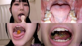 Mea Amemi - Showing inside cute girl's mouth, chewing gummy candys, sucking fingers, licking and sucking human doll, and chewing dried sardines - MOV 1080p
