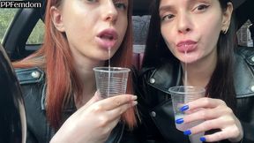 bratty girls sofi and kira humiliate you and order to jerk off on their saliva - pov femdom and spit fetish