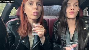 bratty girls sofi and kira humiliate you and order to jerk off on their saliva - pov femdom and spit fetish