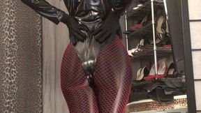 Red Fishnets on Spandex and PVC Body