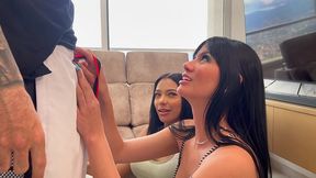 rebecca jhonson and yenifer chacon are venezuelan pornstars, and they seduce their coach to do a delicious blowjob to him