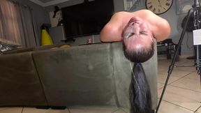 Throat-pieing, cum-covered face-fucked harlot receives sloppy blowjobs amidst her gullet