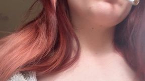 Smoking with teasing with my cleavage