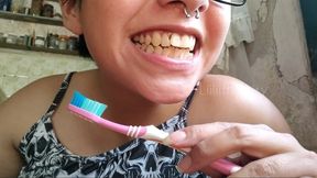 Brushing my teeth and making a mess