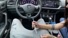 Handjob with urethral penetration in the car