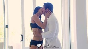 British wife Jasmine Jae prepared crotchless panty surprise for her husband
