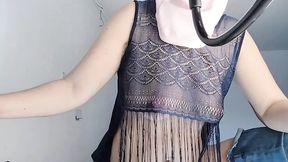 Naughty sexy milf tries on naked clothes Latina hairy pussy tries on clothes in bed