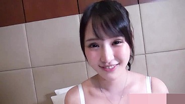 Uncensored, Japanese black-haired beauty, slender amateur. Blowjob and creampie sex.