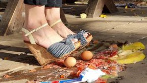 messy high heels crush, food crush, messy shoes, wedges crush, eggs crush
