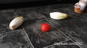 I make a delicious dinner for my slave with my wooden platform sandals