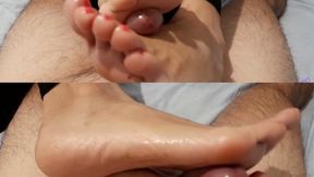 Pink toenails stress relief footjob in 2 positions