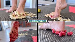 Eat Your Fruits & Veg - Kortney Olson Wants You To Eat Healthy - Using Her Big Size 9 Foot For Food Crush, She Smashes a Variety of Fruit, Then Invites You To Eat It Off Her Foot - UltraHD (MP4)