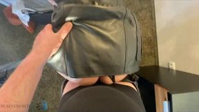 business woman in sexy leather skirt used doggystyle