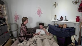 stepson shares a bed with his stepmom to help her feel safe when her husband is away