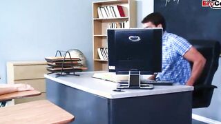 Blonde College sluts with natural tits seduce her teacher
