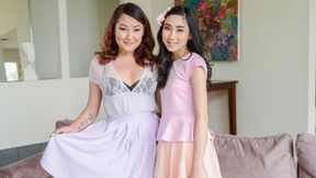 Beautiful chicks Jade Luv and Eva Yi are sharing a huge dick