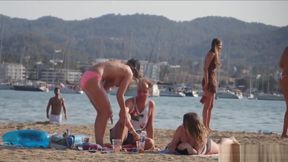 Tall brunette with big tits on topless beach