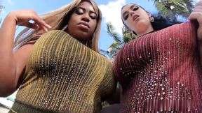 Busty Beauty and Dark Skin Partner in Hot threesome