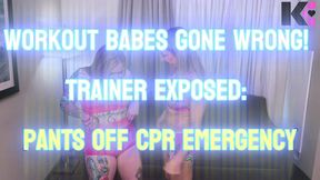workout babes gone wrong! trainer exposed: pants off cpr emergency