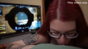 BlowJob With Eyes Contact While Man Watching Major Cs Go -Big Load In Mouth