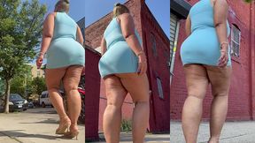 puerto rican boricua woman - mini skirt - high heels stilettos- walking slow motion-thick legs-ass worship-fat ass