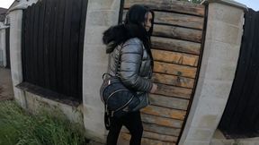 A lot of cum on my shiny down-jacket from the gardener 270