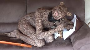 Wendy "cat" self bondage tape in leopard zentai