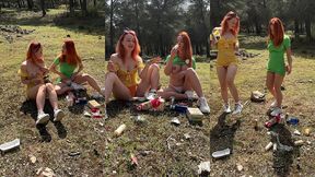 picnic with my girlfriend in forest and leave lots of trash