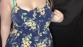 Smoking in my blue floral dress and matching heels