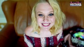 sweet cheating blonde bonnie wolf ate a lot of cum after sex!