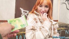 Slutty Russian redhead Lilly Mays gives me head in public and then I fucked her in my flat