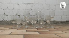 Drinking Glasses under wooden High Heels floor view