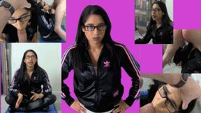 Adidas bitch eRica gets a cock in her mouth and then splattered with cum