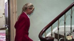 Stern blonde boss lets her two hung employees creampie her during their passionate anal threesome