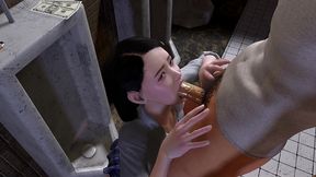 sexy asian girl sucks dick in a bathroom with a shower of golden rain
