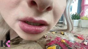 Giantess Destroys Tiny Population: Mouth focused Vore