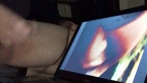 sissy sex toy wanks to me slurping cummies on his computer