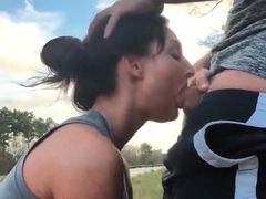 GF Sucks and Swallows Outside - Amazing Amateur Blowjob