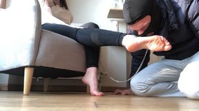 My slave takes care of my feet, then I punish him