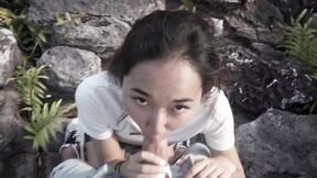 Adventurous asian Luna X having sex on the rocky beach