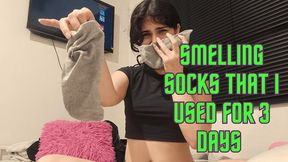 Smelling my socks that I uses for 3 days on my panties