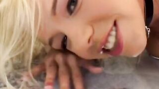 Vulgar blond bimbo booty-boned on the floor
