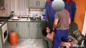 Delivery guy filmed while fucking oiled spanish beauty