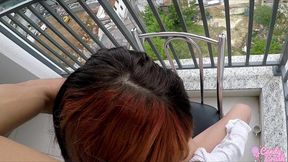 creampied her ass after breakfast on the balcony