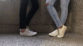 TWO PAIR OF SMELLY CONVERSE SNEAKERS ON A BALCONY - MP4 Mobile Version
